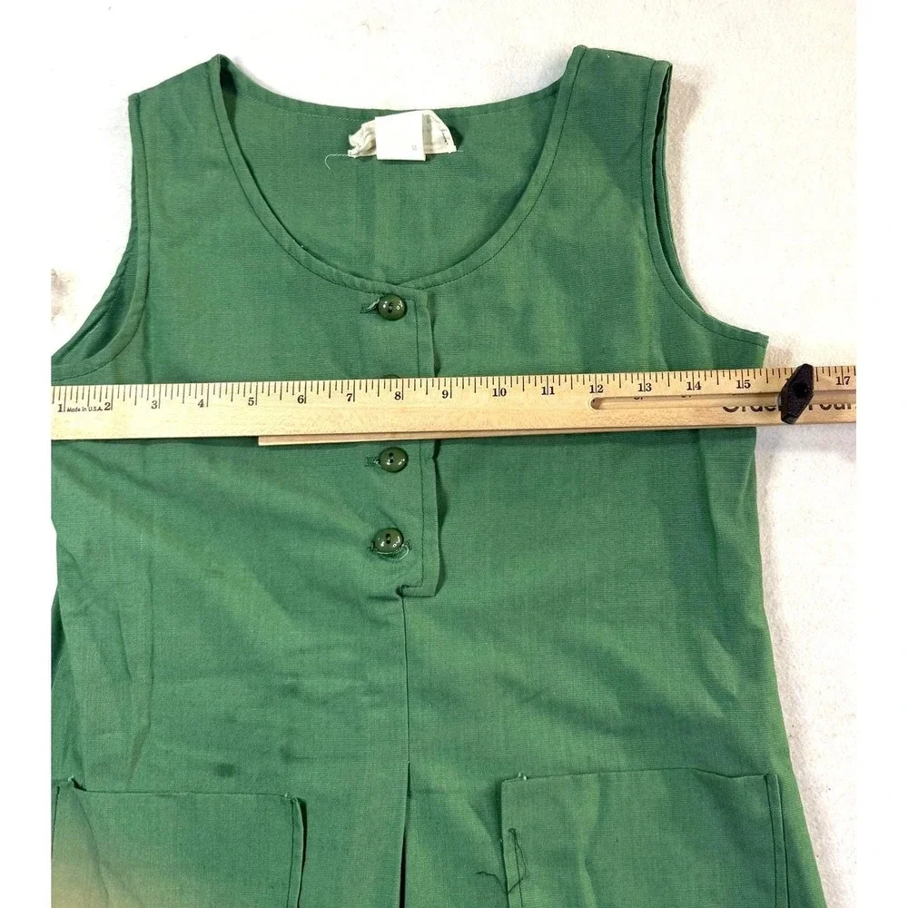 1960s Girl Scouts Uniform Culotte Romper Girls 10 Green Shift Button USA
